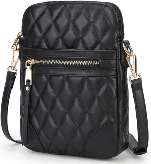 lola mae Small Quilted Crossbody Bag for Women Phone Pocket Shoulder Handbag Zipper Closure