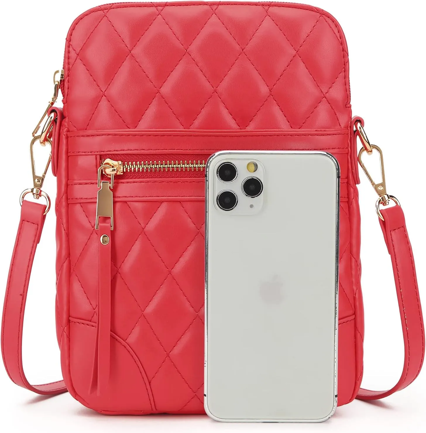 lola mae Small Quilted Crossbody Bag for Women Phone Pocket Shoulder Handbag Zipper Closure