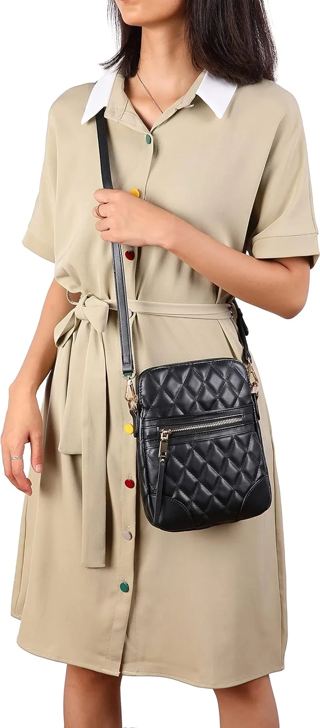 lola mae Small Quilted Crossbody Bag for Women Phone Pocket Shoulder Handbag Zipper Closure