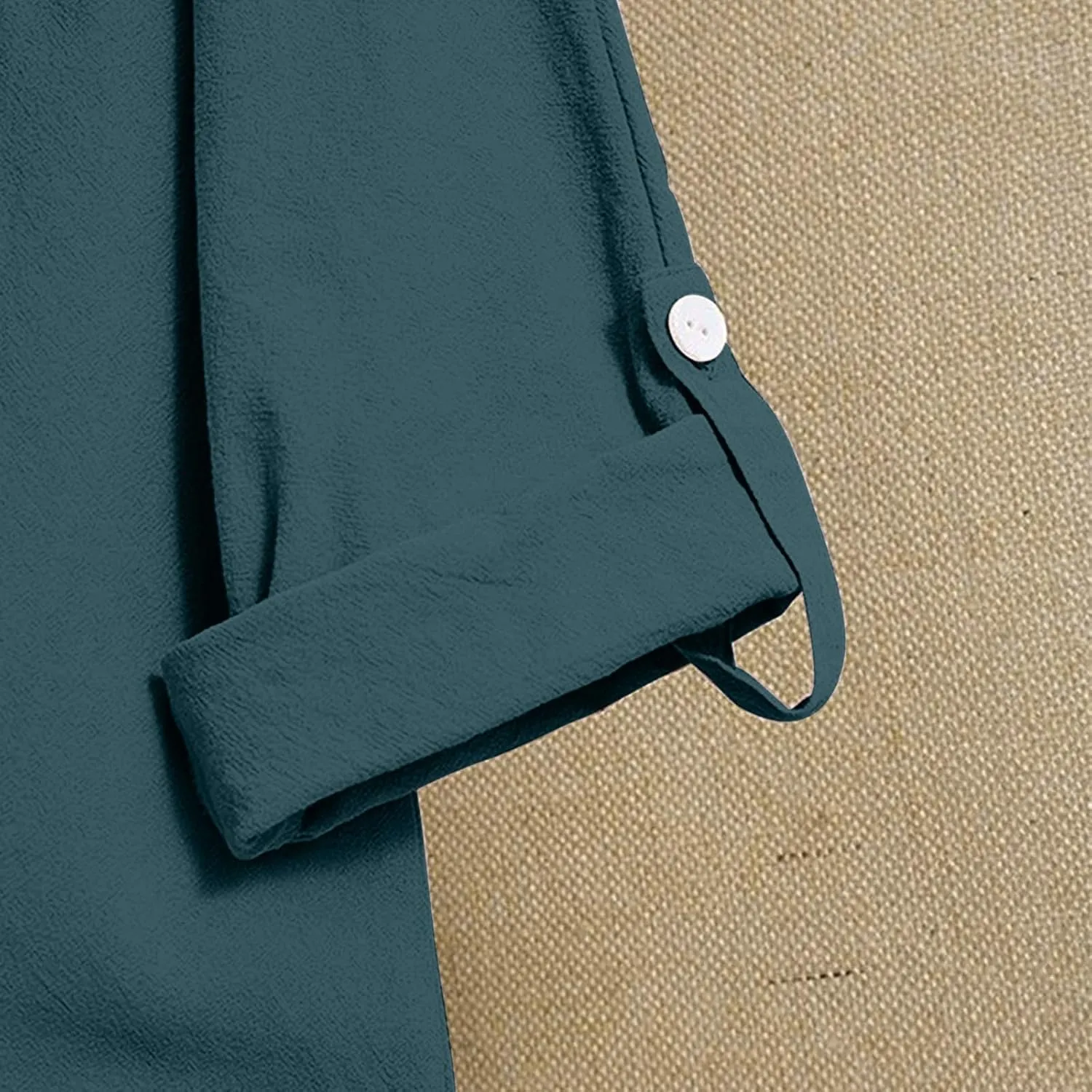 Long Sleeve Workout Tops for Women Cotton Linen V-Neck Button Baggy Blouse Solid Color Loose Fit Clothes Trendy 2024