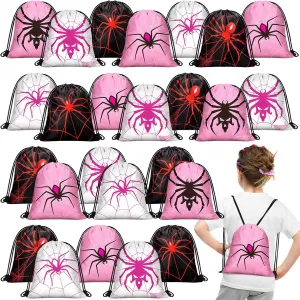 Lothee 30 Pcs Spider Birthday Decorations Pink White Black Spider Web Goodie Bags Party Favors Gift Candy Treat Drawstring Backpack, 11. 8 Inch