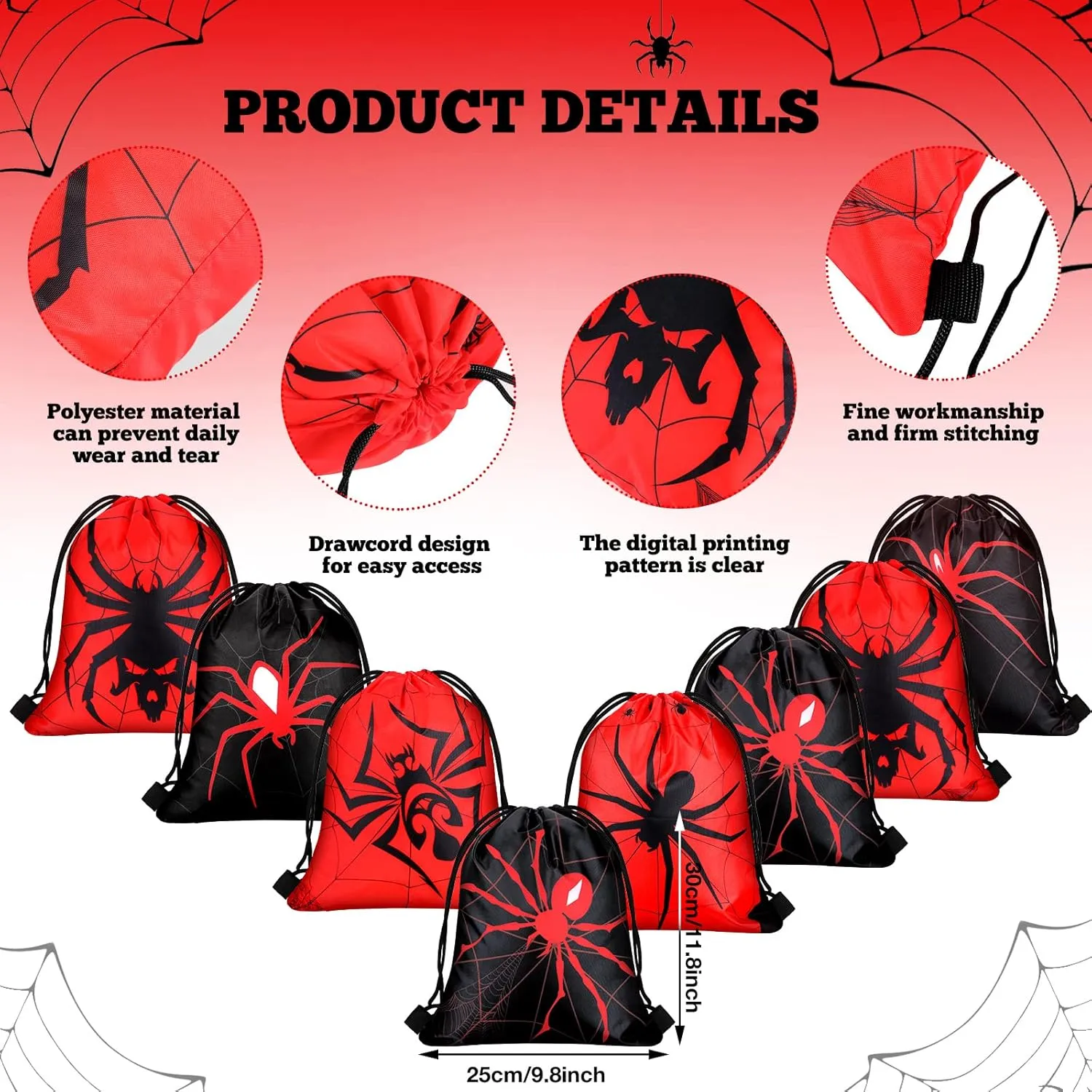 Lothee 32 Pieces Spiderweb Birthday Party Decoration Set Spiderweb Drawstring Bags Funny Travel Sack Backpack Rubber Bracelets Wristlet Keychain for Birthday Party Supplies Favors(Novel Style)