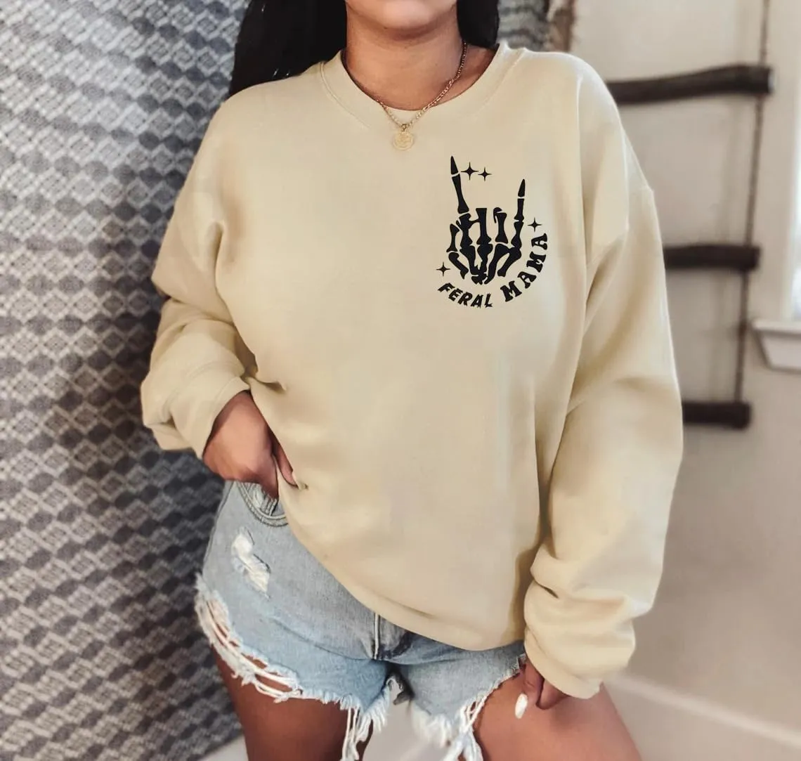 LOTUCY Crewneck Mama Sweatshirt Women Round Neck Casual Oversized Pullover Hoodies Long Sleeve Blouse Tops