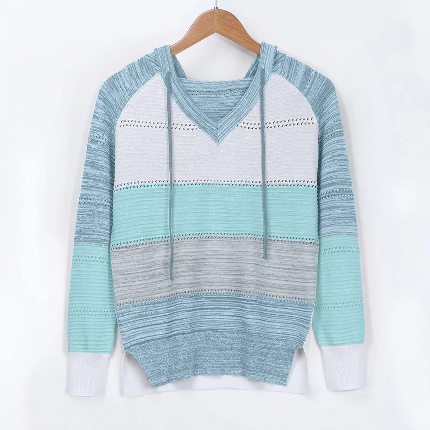 LRMQS Womens Fall Fashion 2024 Color Block Drawstring Hoodies Sweater Trendy Casual Loose Cute Knit Pullover Winter Clothes