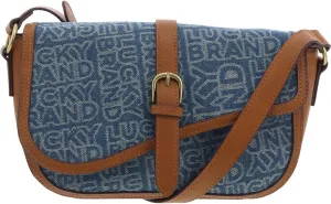 Lucky Brand Womens Zena Faux Leather Trim Denim Crossbody Handbag Blue Small