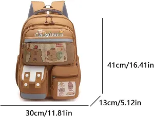 Lushandy Capybara Backpack Cute Capibara Backpack Funny Cartoon Backpacks Multi Pockets Nylon Kapybara Bag
