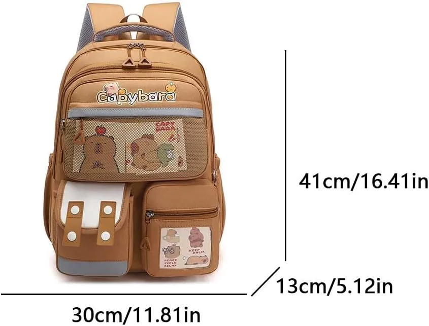 Lushandy Capybara Backpack Cute Capibara Backpack Funny Cartoon Backpacks Multi Pockets Nylon Kapybara Bag