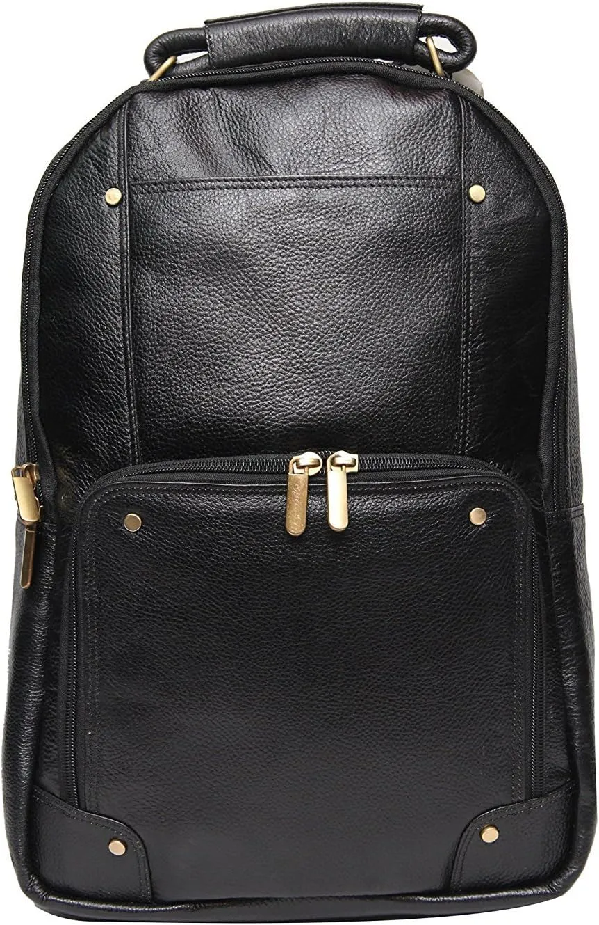 LV Full Grain Natural Leather Laptop Backpack For Men And Women Office And College 17 Inch Backpack Bag, Black, M, Backpacks