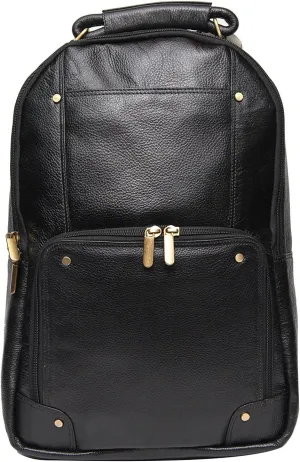 LV Full Grain Natural Leather Laptop Backpack For Men And Women Office And College 17 Inch Backpack Bag, Black, M, Backpacks
