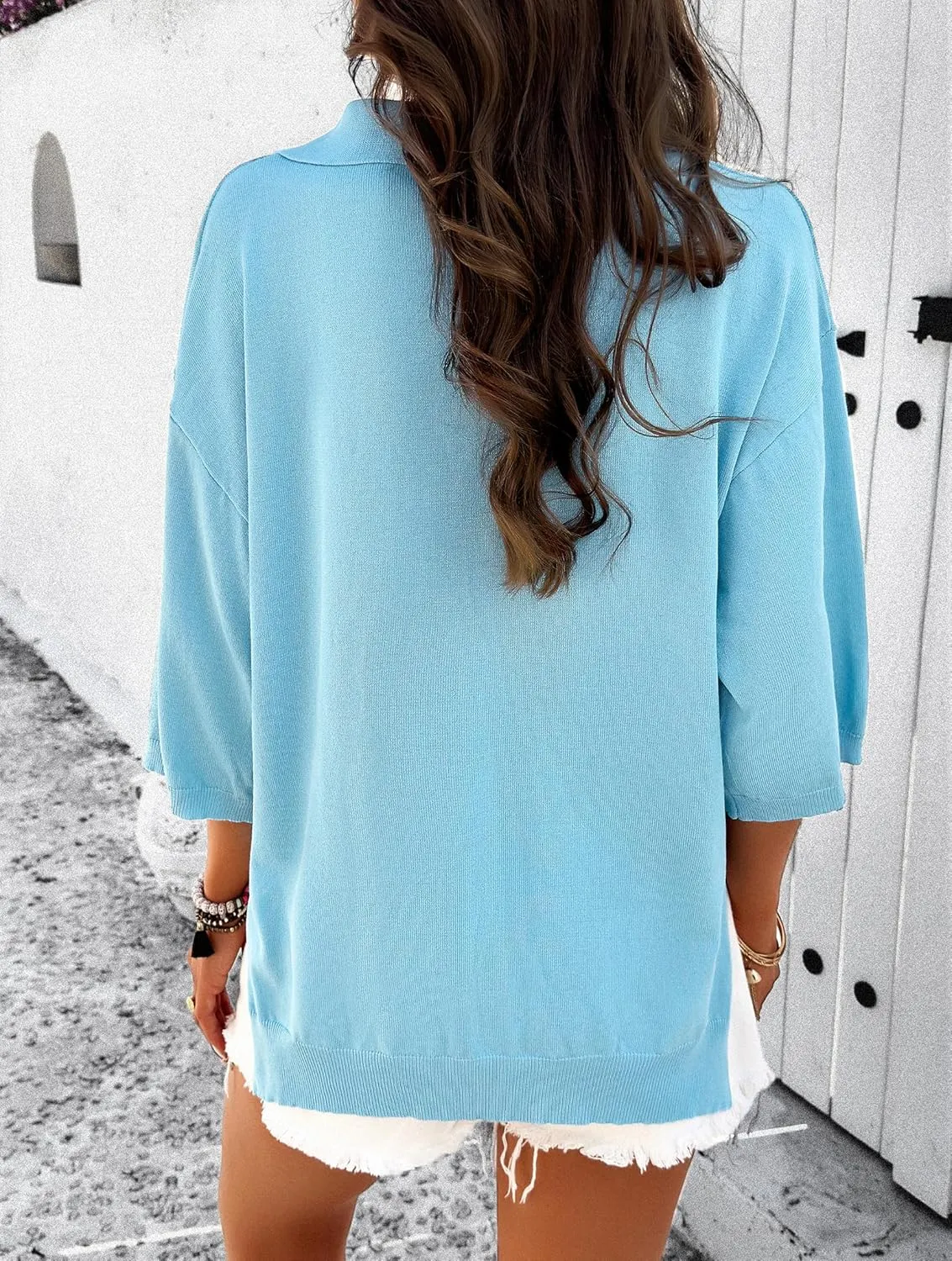 LY VAREY LIN Women’s Summer Tops Dressy Casual V Neck Half Sleeve Blouses Solid Shirts