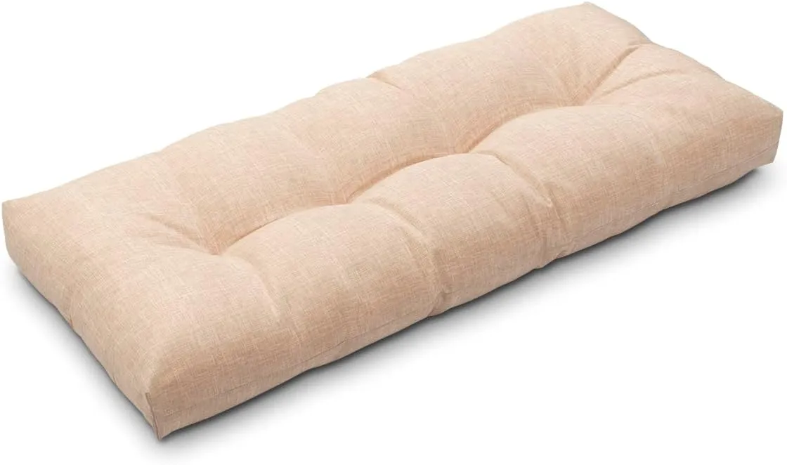 Magpie Fabrics Patio Bench Cushion 45"x18", Indoor/Outdoor Non-Slip Water Resistant Long Seat Pads, Tufted Loveseat Cushion for Swing, Settee, Window, Garden, Wicker, Front Porch (Beige Textured)