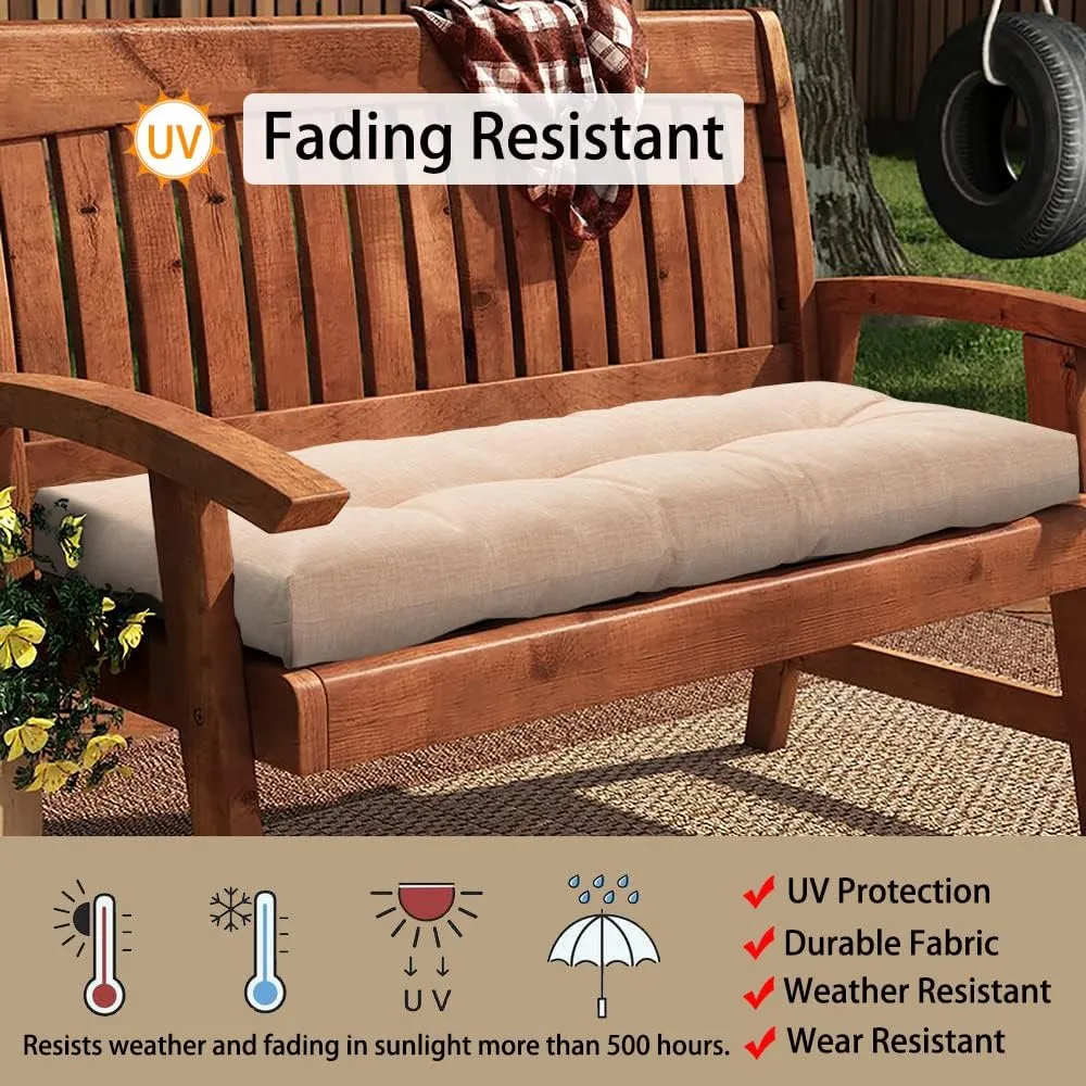 Magpie Fabrics Patio Bench Cushion 45"x18", Indoor/Outdoor Non-Slip Water Resistant Long Seat Pads, Tufted Loveseat Cushion for Swing, Settee, Window, Garden, Wicker, Front Porch (Beige Textured)