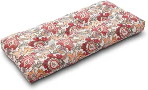 Magpie Fabrics Patio Bench Cushion 45"x18", Indoor/Outdoor Non-Slip Water Resistant Long Seat Pads, Tufted Loveseat Cushion for Swing, Settee, Window, Garden, Wicker, Front Porch (Botanical Red)