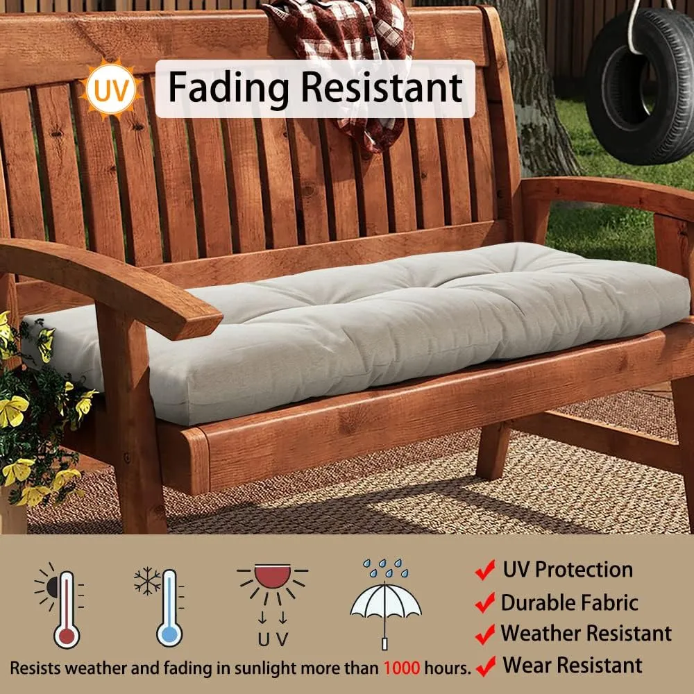 Magpie Fabrics Patio Bench Cushion 45"x18", Indoor/Outdoor Non-Slip Water Resistant Long Seat Pads, Tufted Loveseat Cushion for Swing, Settee, Window, Garden, Wicker, Front Porch (Light Taupe)