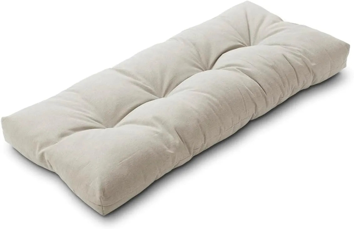 Magpie Fabrics Patio Bench Cushion 45"x18", Indoor/Outdoor Non-Slip Water Resistant Long Seat Pads, Tufted Loveseat Cushion for Swing, Settee, Window, Garden, Wicker, Front Porch (Light Taupe)