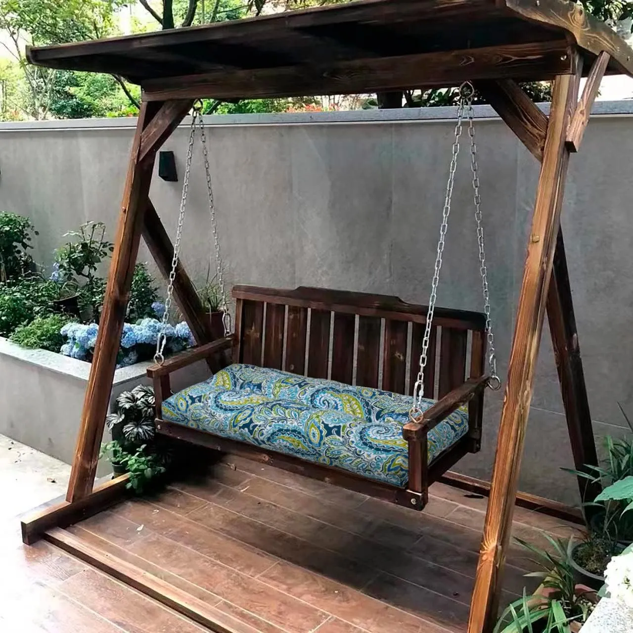 Magpie Fabrics Patio Bench Cushion 45"x18", Indoor/Outdoor Non-Slip Water Resistant Long Seat Pads, Tufted Loveseat Cushion for Swing, Settee, Window, Garden, Wicker, Front Porch (Paisley Lapis Green)