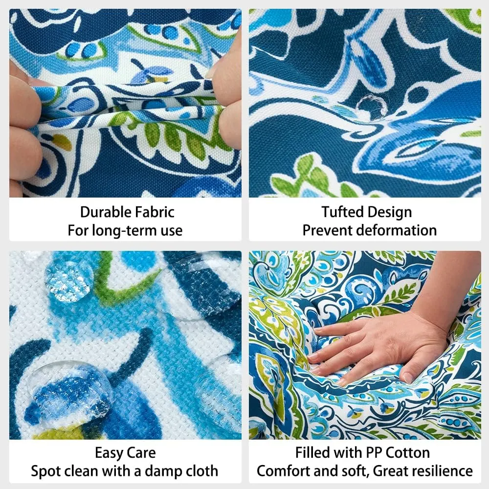 Magpie Fabrics Patio Bench Cushion 45"x18", Indoor/Outdoor Non-Slip Water Resistant Long Seat Pads, Tufted Loveseat Cushion for Swing, Settee, Window, Garden, Wicker, Front Porch (Paisley Lapis Green)