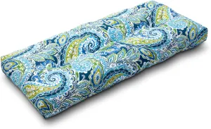 Magpie Fabrics Patio Bench Cushion 45"x18", Indoor/Outdoor Non-Slip Water Resistant Long Seat Pads, Tufted Loveseat Cushion for Swing, Settee, Window, Garden, Wicker, Front Porch (Paisley Lapis Green)