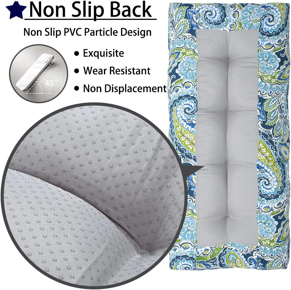 Magpie Fabrics Patio Bench Cushion 45"x18", Indoor/Outdoor Non-Slip Water Resistant Long Seat Pads, Tufted Loveseat Cushion for Swing, Settee, Window, Garden, Wicker, Front Porch (Paisley Lapis Green)