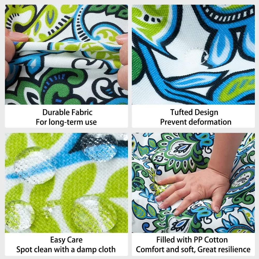 Magpie Fabrics Patio Bench Cushion 45"x18", Indoor/Outdoor Non-Slip Water Resistant Long Seat Pads, Tufted Loveseat Cushion for Swing, Settee, Window, Garden, Wicker, Front Porch(Botanical Blue Green)