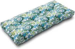 Magpie Fabrics Patio Bench Cushion 45"x18", Indoor/Outdoor Non-Slip Water Resistant Long Seat Pads, Tufted Loveseat Cushion for Swing, Settee, Window, Garden, Wicker, Front Porch(Botanical Blue Green)