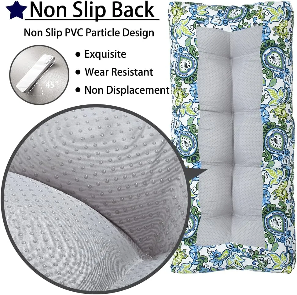 Magpie Fabrics Patio Bench Cushion 45"x18", Indoor/Outdoor Non-Slip Water Resistant Long Seat Pads, Tufted Loveseat Cushion for Swing, Settee, Window, Garden, Wicker, Front Porch(Botanical Blue Green)