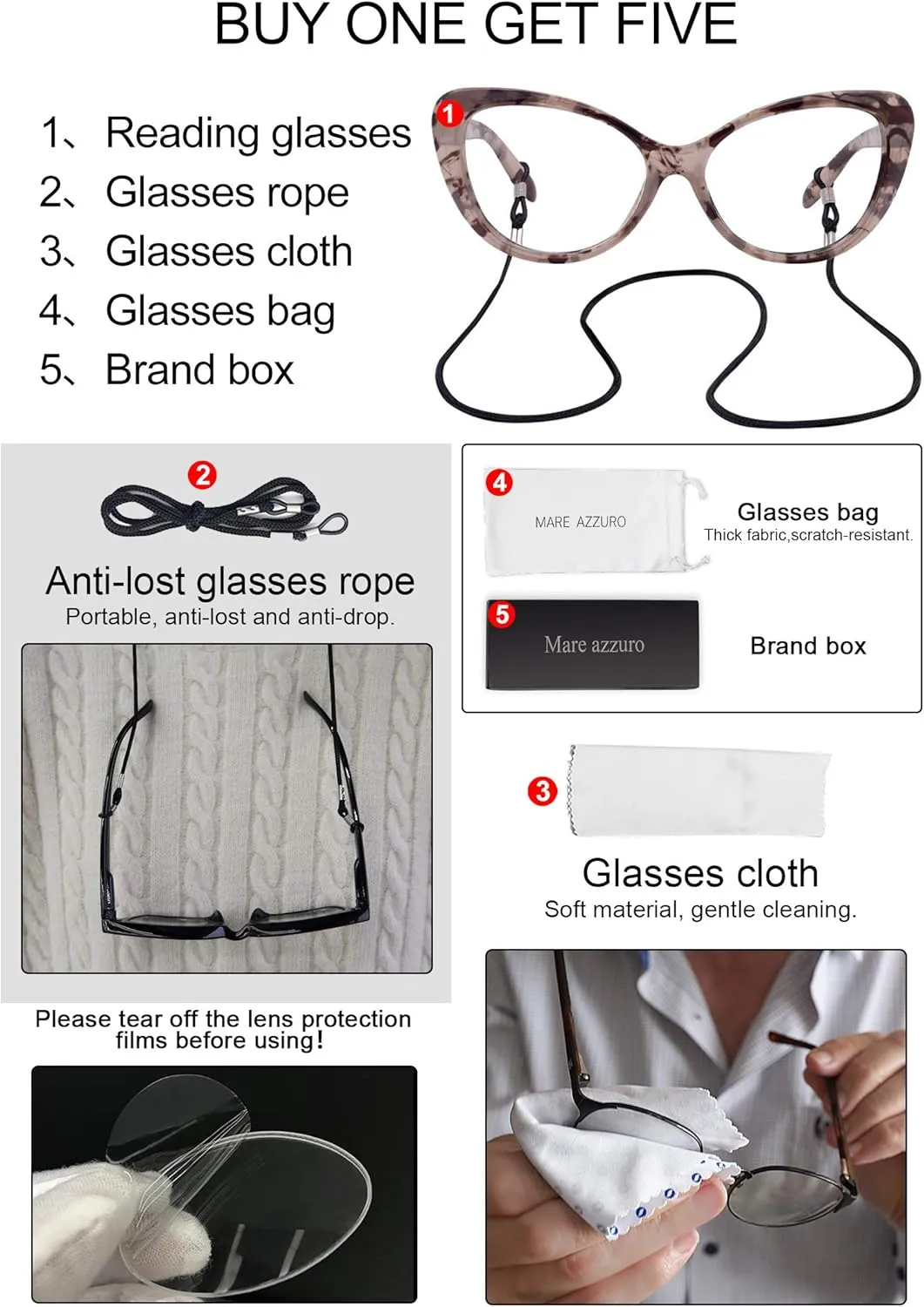 MARE AZZURO Oversized Reading Glasses Women Stylish Cat Eye Readers 0 1.0 1.5 2.0 2.5 3.0 3.5