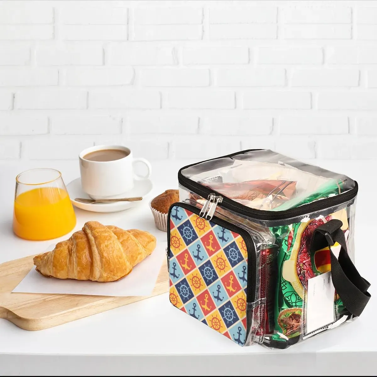 Maritime Mood Clear Lunch Bag Stadium Approved for Women Men Large Transparent Lunch Box with Adjustable Strap See Through Tote Bag for Work Sports Events Concerts