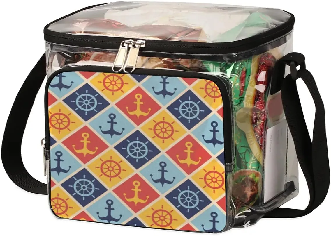 Maritime Mood Clear Lunch Bag Stadium Approved for Women Men Large Transparent Lunch Box with Adjustable Strap See Through Tote Bag for Work Sports Events Concerts