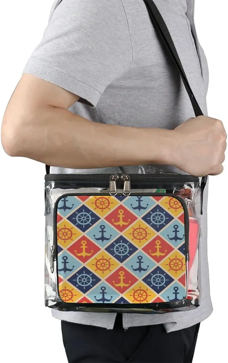 Maritime Mood Clear Lunch Bag Stadium Approved for Women Men Large Transparent Lunch Box with Adjustable Strap See Through Tote Bag for Work Sports Events Concerts