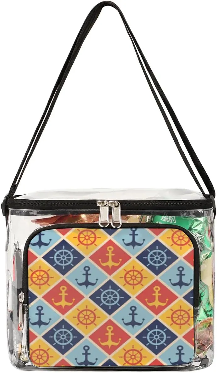 Maritime Mood Clear Lunch Bag Stadium Approved for Women Men Large Transparent Lunch Box with Adjustable Strap See Through Tote Bag for Work Sports Events Concerts
