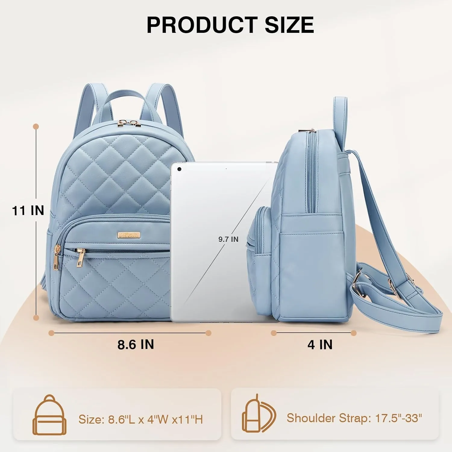 Marvolia Mini Backpack for Women - Vegan Leather Small Fashion Purse for Travel Work Shopping - Light Blue