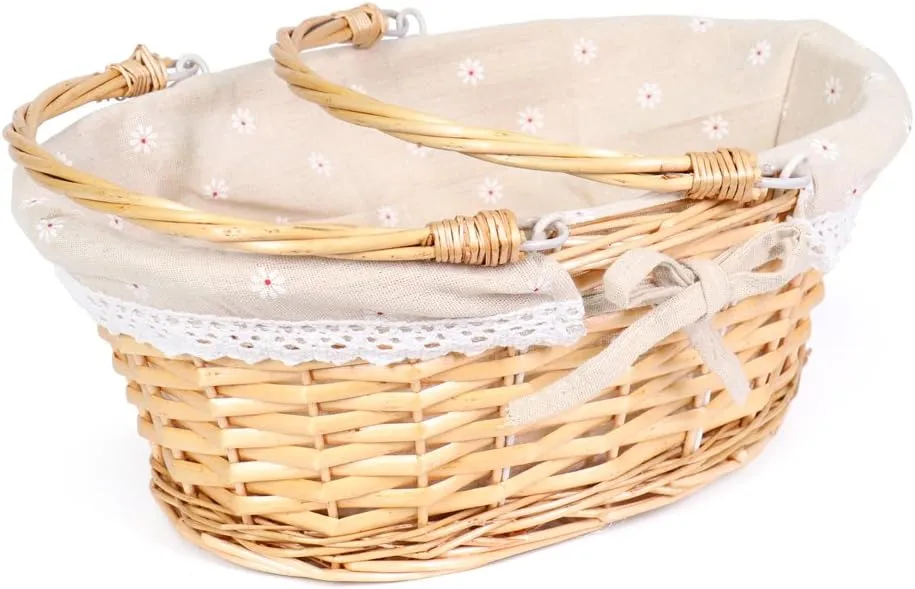 MEIEM Wicker Gift Baskets Empty Oval Willow Woven Picnic Cheap Easter Candy Storage Wine Basket with Handle Egg Gathering Wedding Basket (Natural)