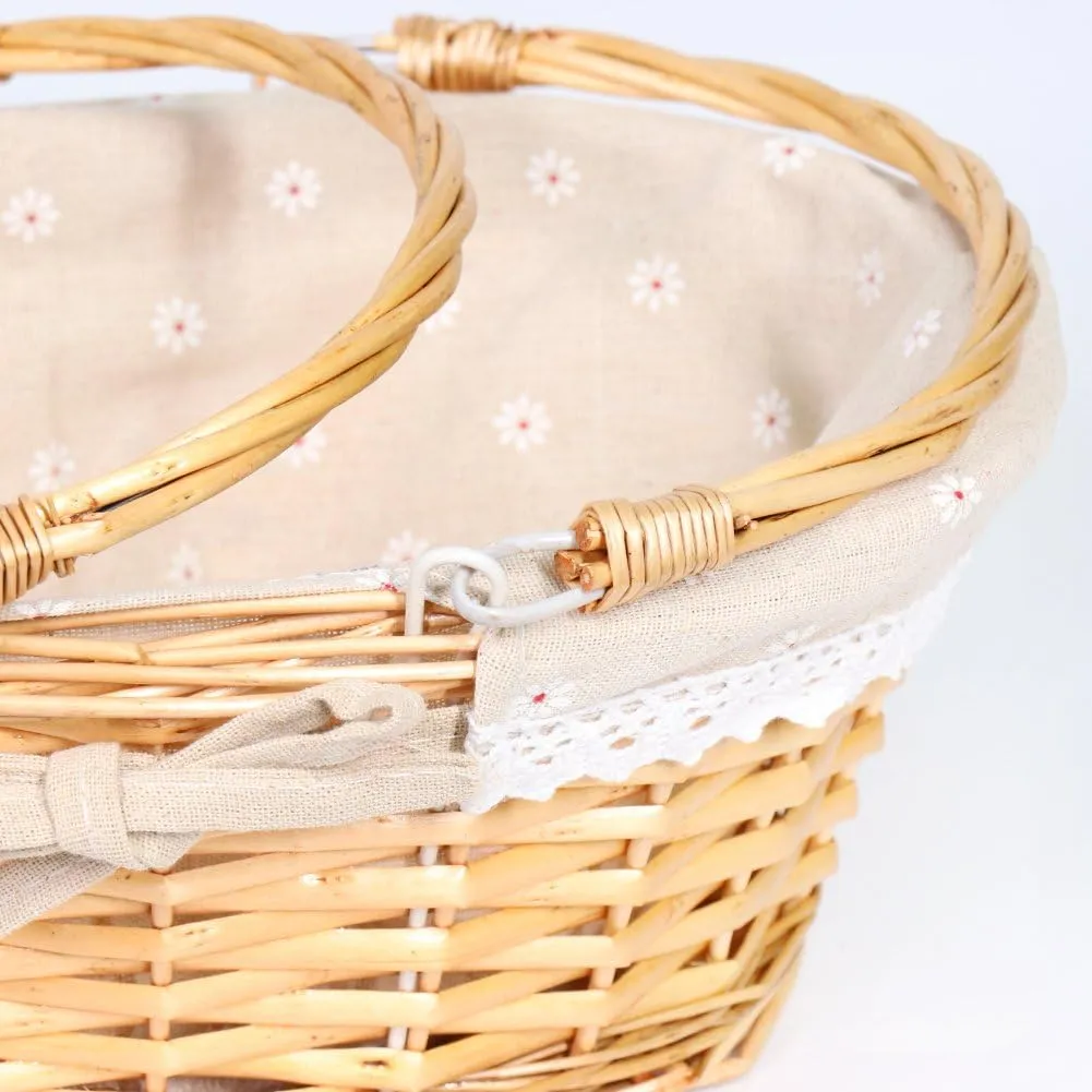 MEIEM Wicker Gift Baskets Empty Oval Willow Woven Picnic Cheap Easter Candy Storage Wine Basket with Handle Egg Gathering Wedding Basket (Natural)