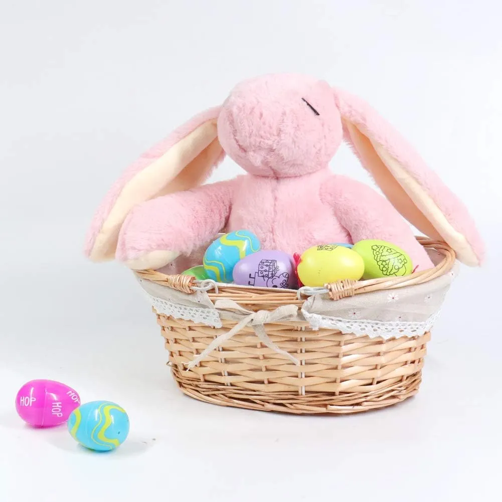 MEIEM Wicker Gift Baskets Empty Oval Willow Woven Picnic Cheap Easter Candy Storage Wine Basket with Handle Egg Gathering Wedding Basket (Natural)