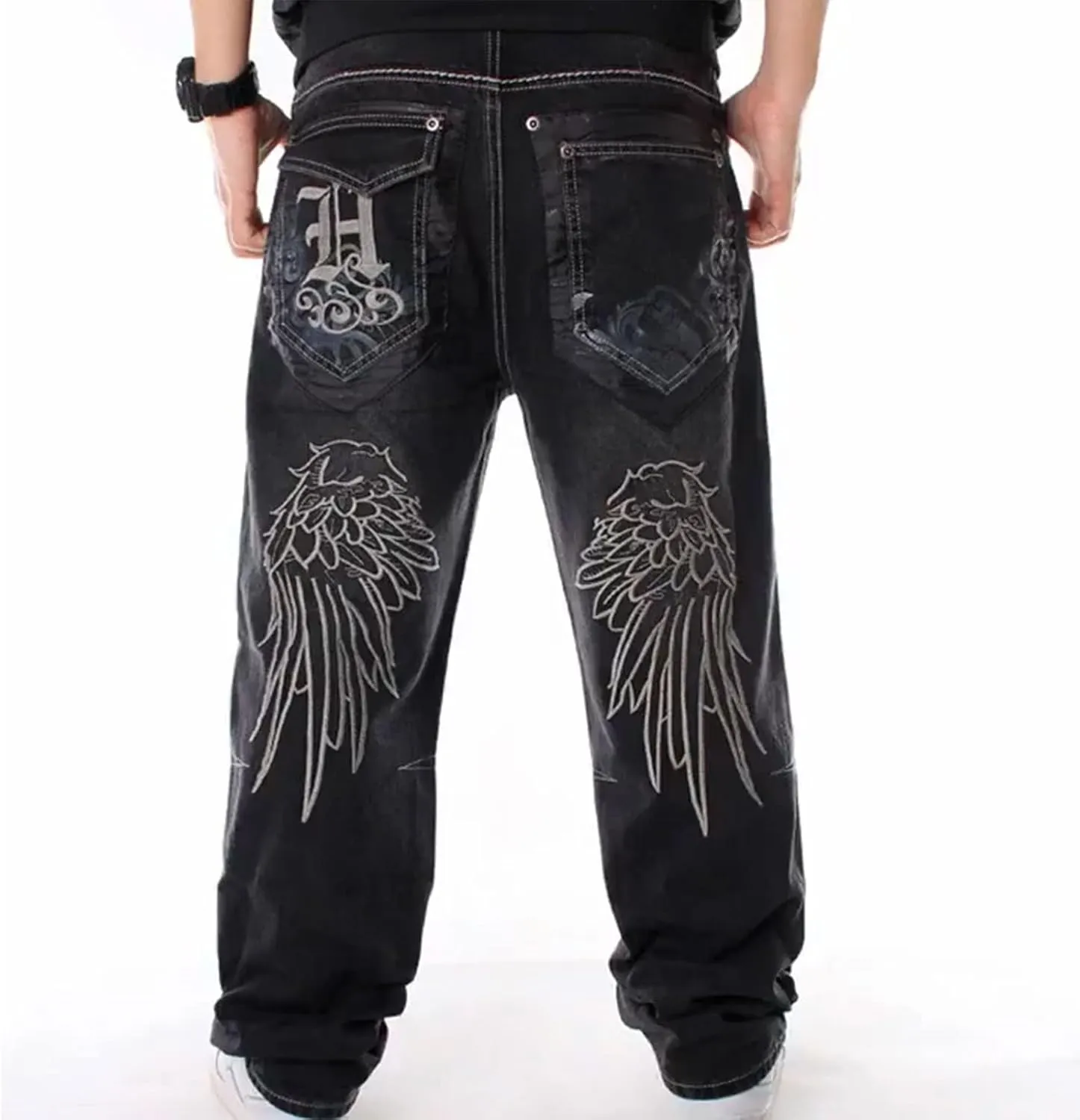 Men Baggy Jeans Y2k Relaxed Fit Embroidery Jnco Jeans Loose Skater Pants Hip Hop Dance Denim Pants