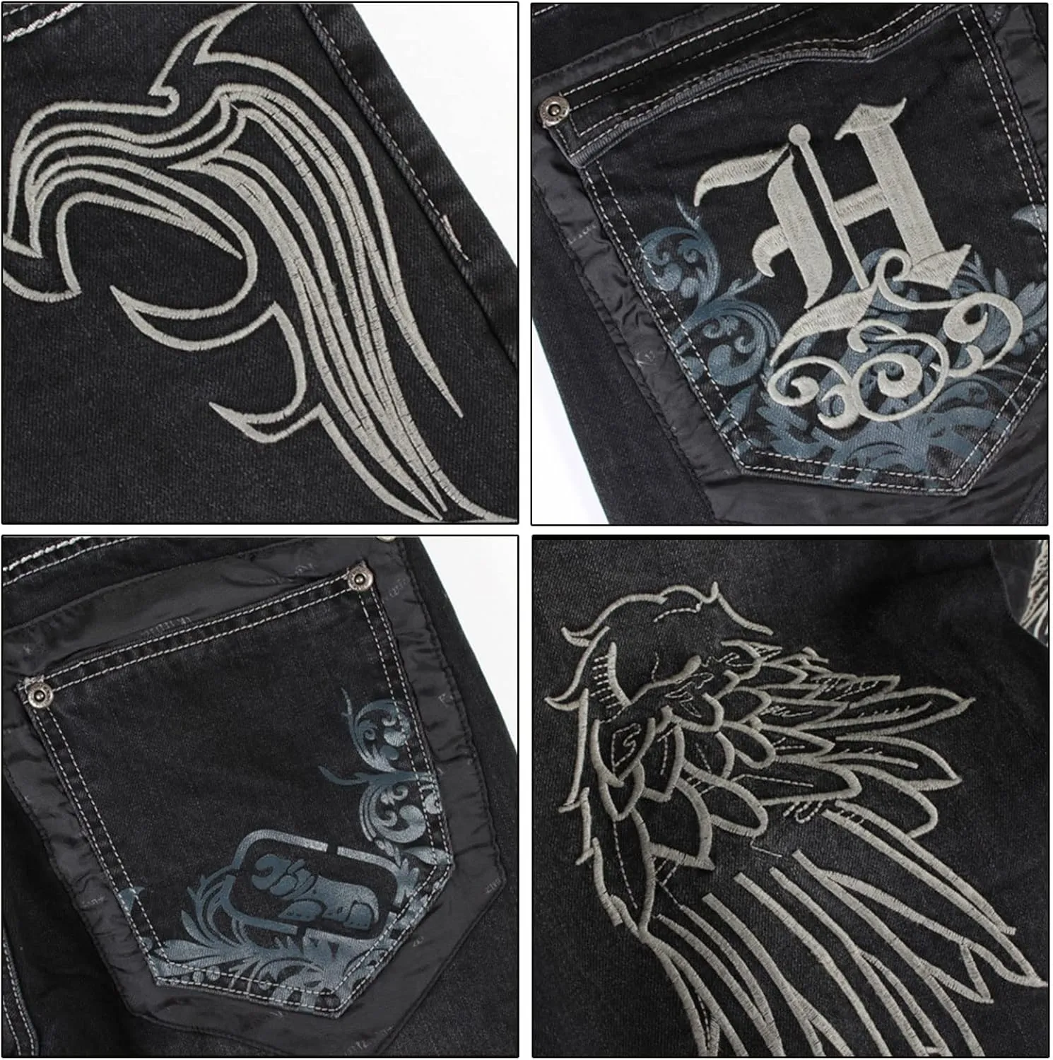 Men Baggy Jeans Y2k Relaxed Fit Embroidery Jnco Jeans Loose Skater Pants Hip Hop Dance Denim Pants
