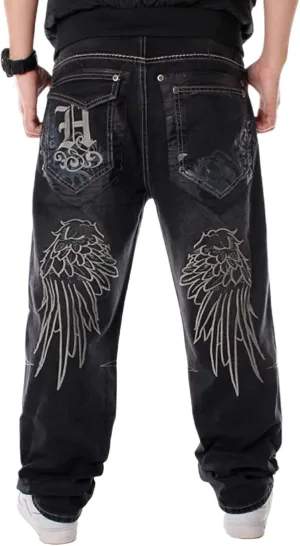 Men Baggy Jeans Y2k Relaxed Fit Embroidery Jnco Jeans Loose Skater Pants Hip Hop Dance Denim Pants