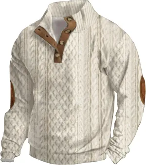 Men Plus Size Long Sleeve Sweatshirt Vintage Button Pullover Casual Shirt with Elbow Patches Soft Blouse Fall Shirt