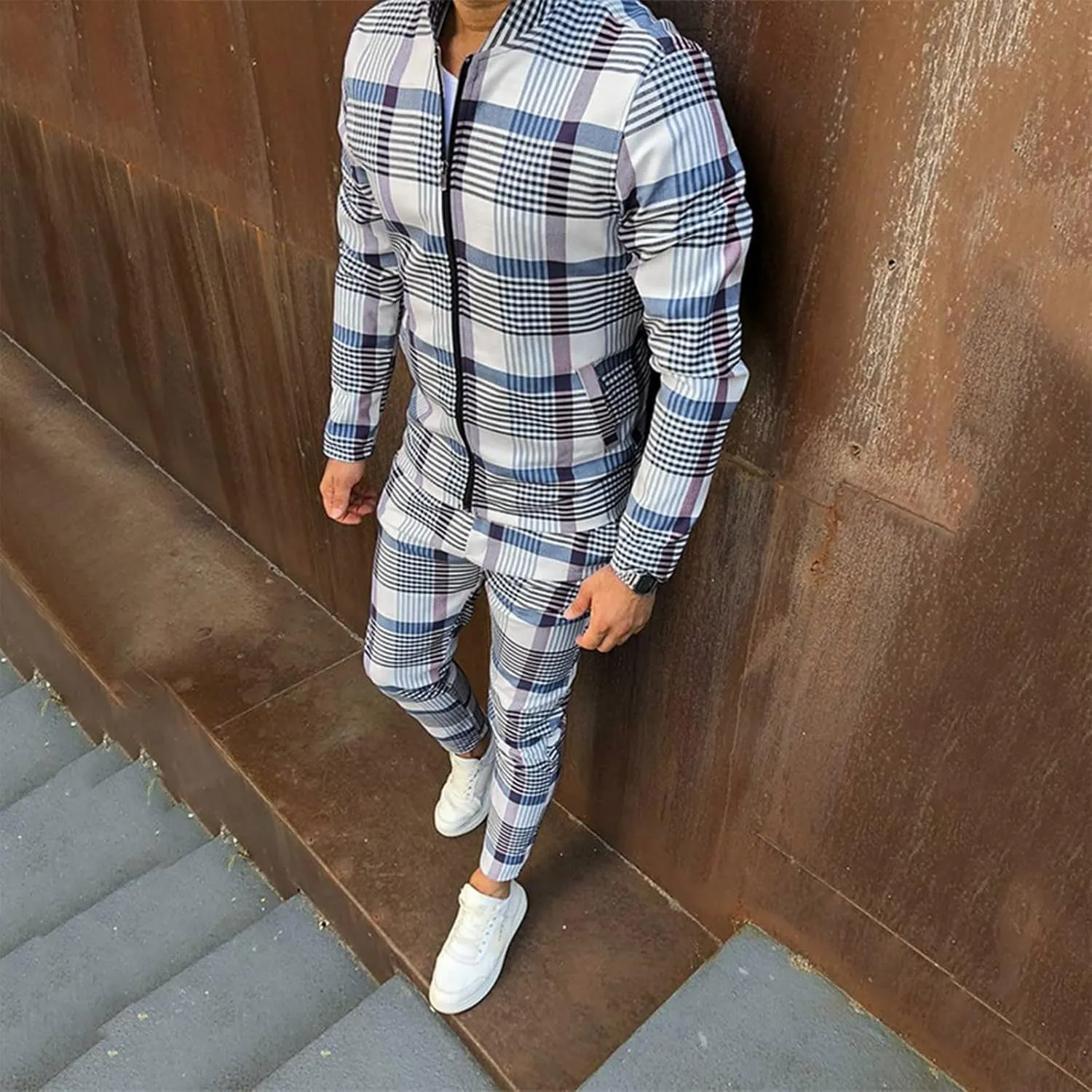 Men's Cotton Plaid Shirts Jacket Fleece Lightweight Breathable Long Sleeve Lapel Formal Shirt Plaid Flannel Shirts