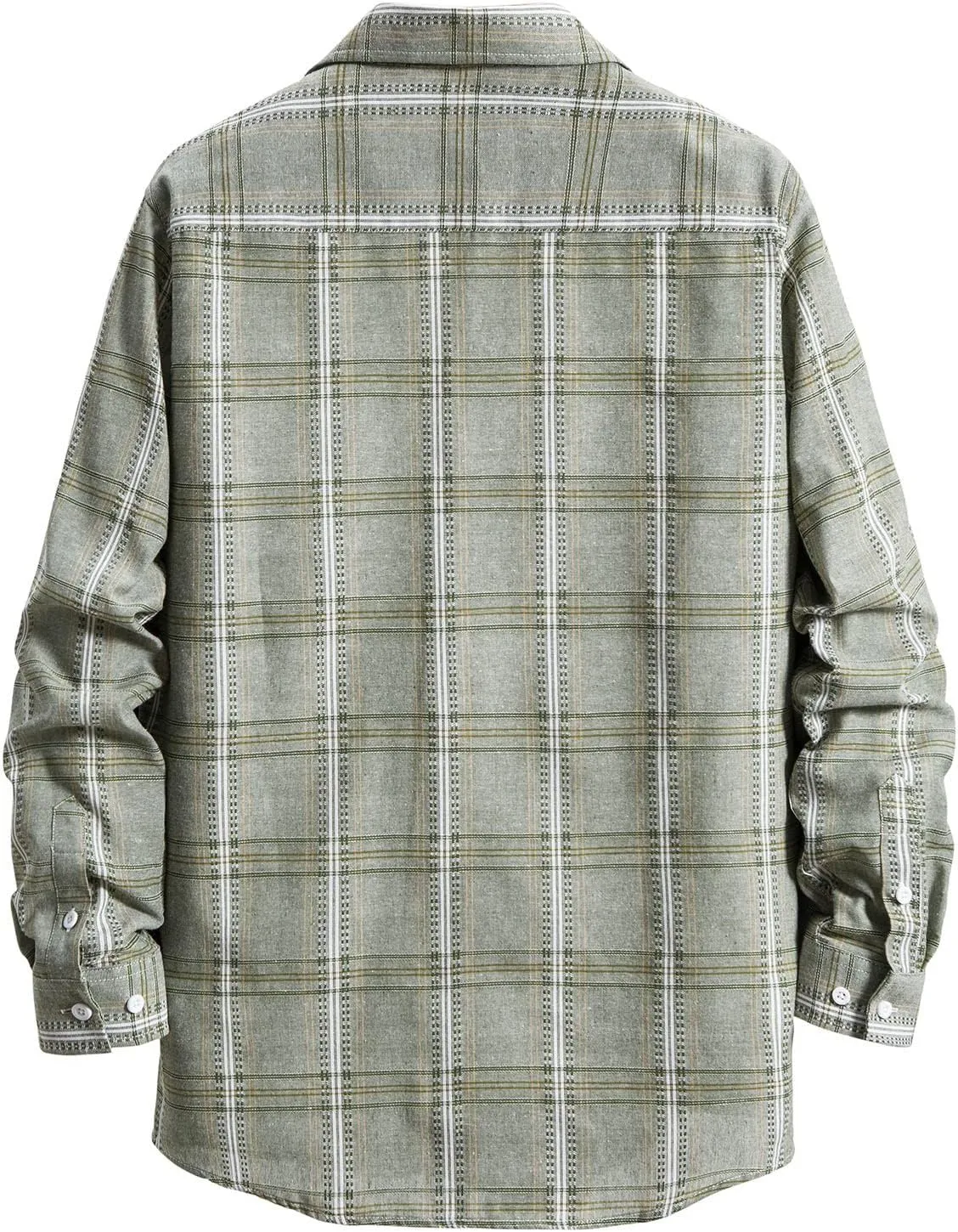 Men's Cotton Plaid Shirts Jacket Fleece Lightweight Breathable Long Sleeve Lapel Formal Shirt Plaid Flannel Shirts