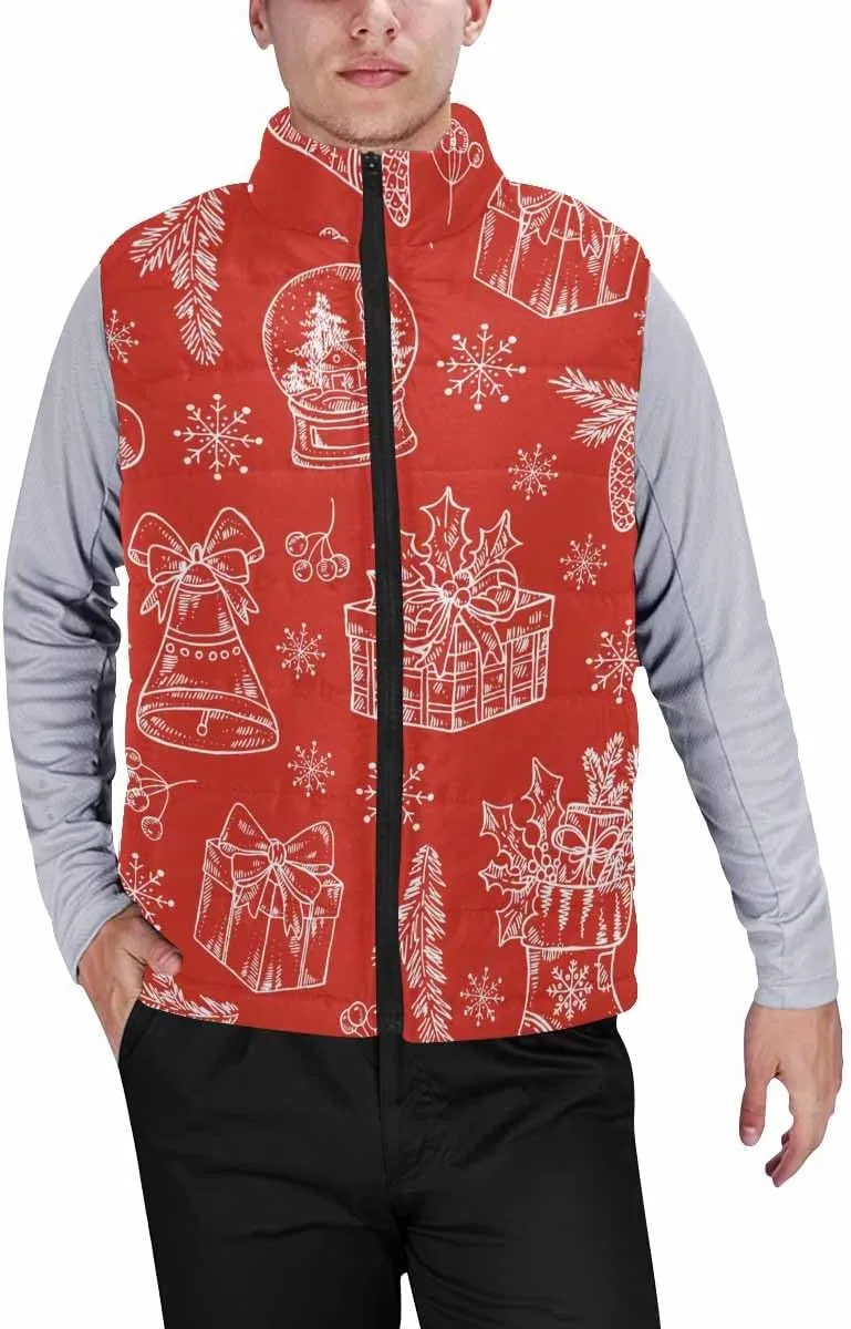 Mens Down Vest Cat In Christmas Men'S Winter Warm Outdoor Padded Puffer Vest Thick Fleece Lined Sleeveless Jacket