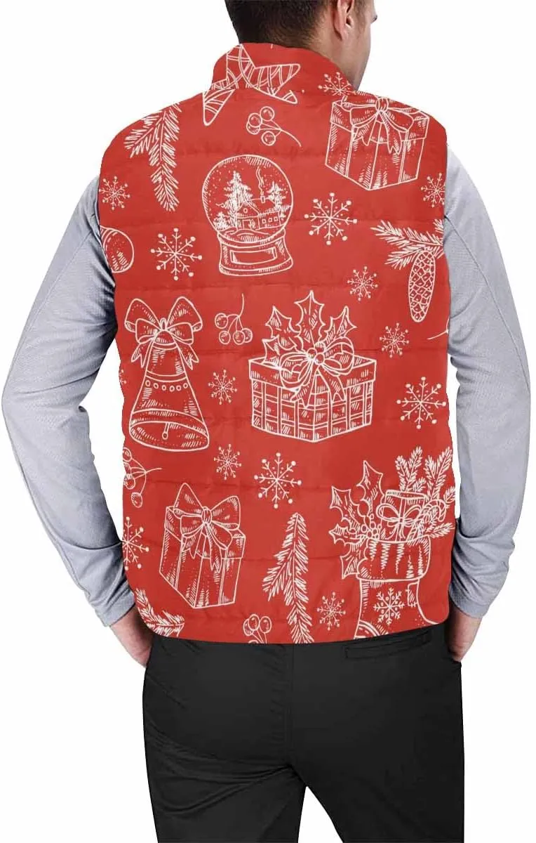 Mens Down Vest Cat In Christmas Men'S Winter Warm Outdoor Padded Puffer Vest Thick Fleece Lined Sleeveless Jacket