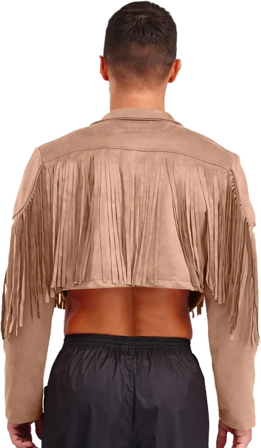 Men's Fringe Faux Suede Leather Open Front Tassel Coats Western Cowboy Jacket Outerwear