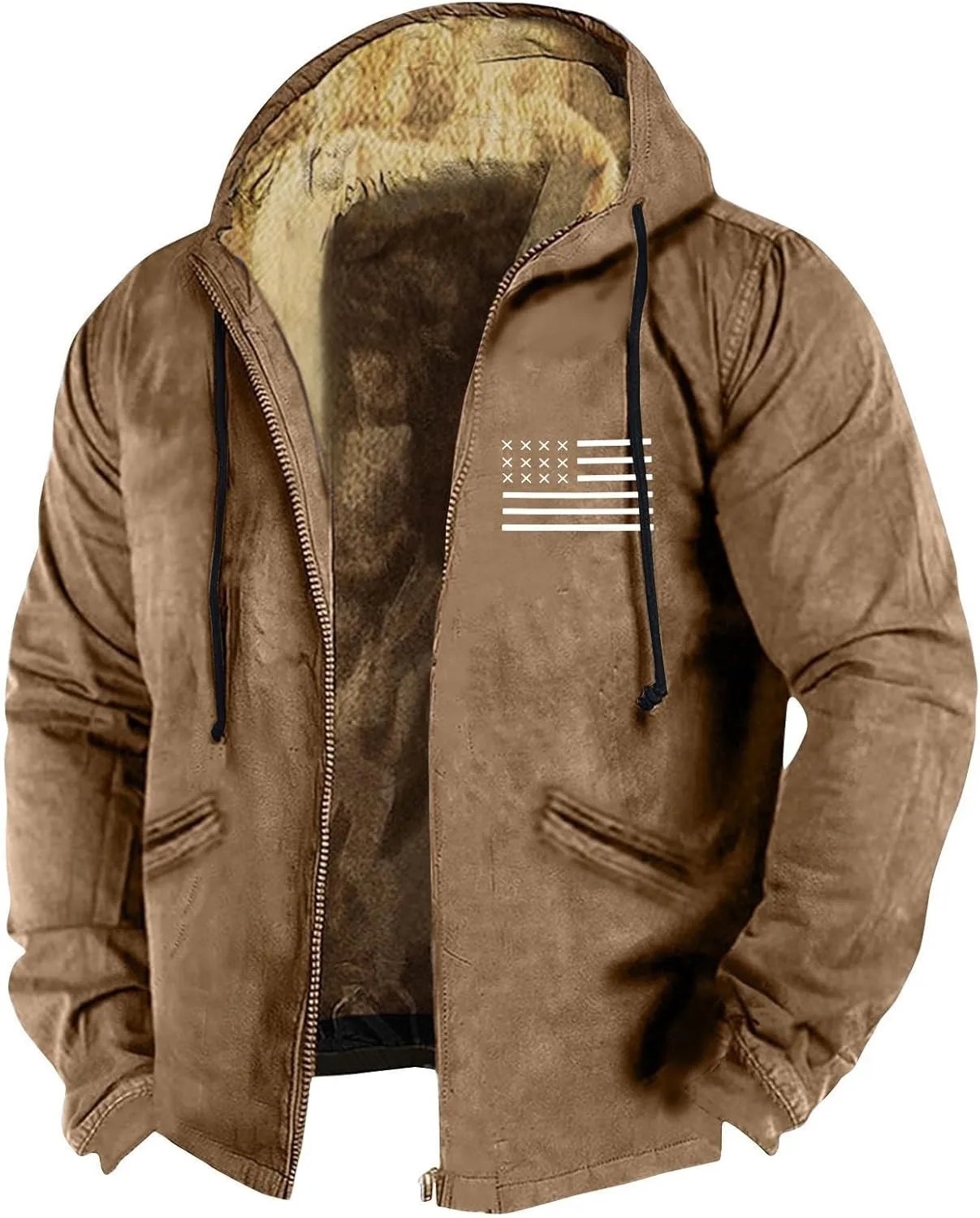 Mens Fuzzy Sherpa Jacket Long Sleeve Fleece Zip Up Coat Parka Warm Over Outerwear Windbreaker Casual Hoodies Hooded