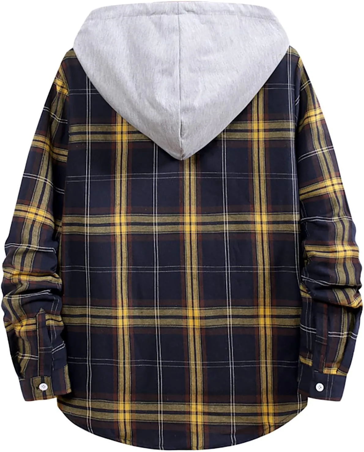 Men's Hooded Shirts Jackets Flannel Collar Long Sleeve Shirt Blouse Quilted Lined Flannel Shirt Jacket for Men Fall