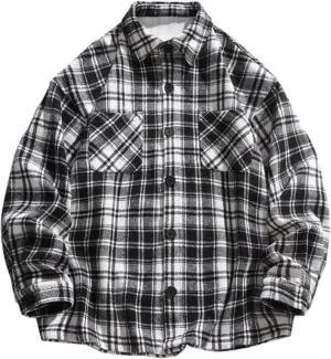 Mens Oversized Plaid Shirts Loose Comfy Flannel Classic Lapel Button Down Long Sleeve Shirt Fashion Fall Thin Shirt Coat