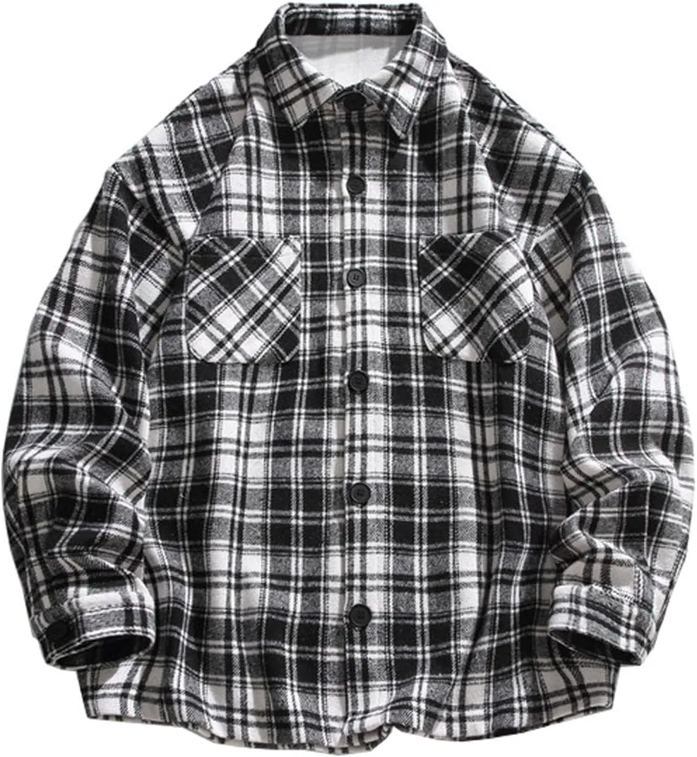 Mens Oversized Plaid Shirts Loose Comfy Flannel Classic Lapel Button Down Long Sleeve Shirt Fashion Fall Thin Shirt Coat