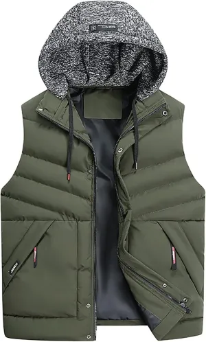 Men's Quilted Winter Vest,Plus Size Hooded Vest Outwear Slim Lightweight Warm Zipper Sleeveless Jacket Coats Pocket