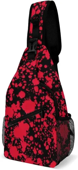 Men's Sling Bag Backpack Foldable Breathable Chest Sling Shoulder Backpacks Bags - Classic Horror Blood Splatter Black Art Multipurpose Anti-Theft Backpacking Bookbag